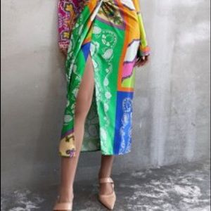 Multi-color Midi Skirt with slit